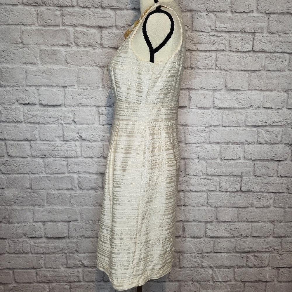Eliza J Dress Cream Yellow Jeweled Scoop Necline Sleeveless Silk Women's Size M - Picture 8 of 15